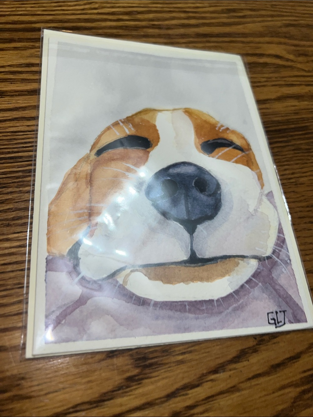 watercolor One of a kind on card stock Smiling Dog Print